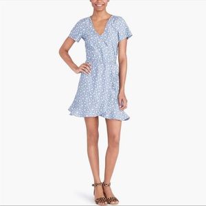 J. Crew Mercantile Hawaiian Flower Printed Chambray Ruffle Faux-Wrap Dress Med